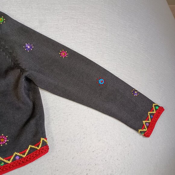 Vintage Michael Simon Women L Christmas Embroidered Full Zip Cardigan Sweater - Picture 16 of 16